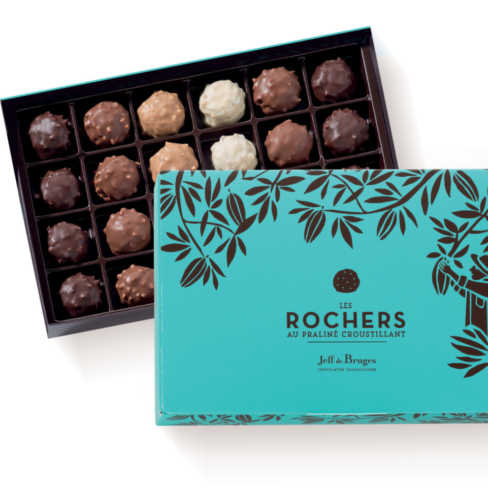 Boîte garnie de 250g net de Rochers au pralinés assortis